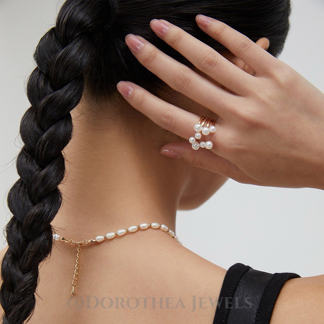 Sterling Silver Shell Pearl Flower Ring - DOROTHEA JEWELS