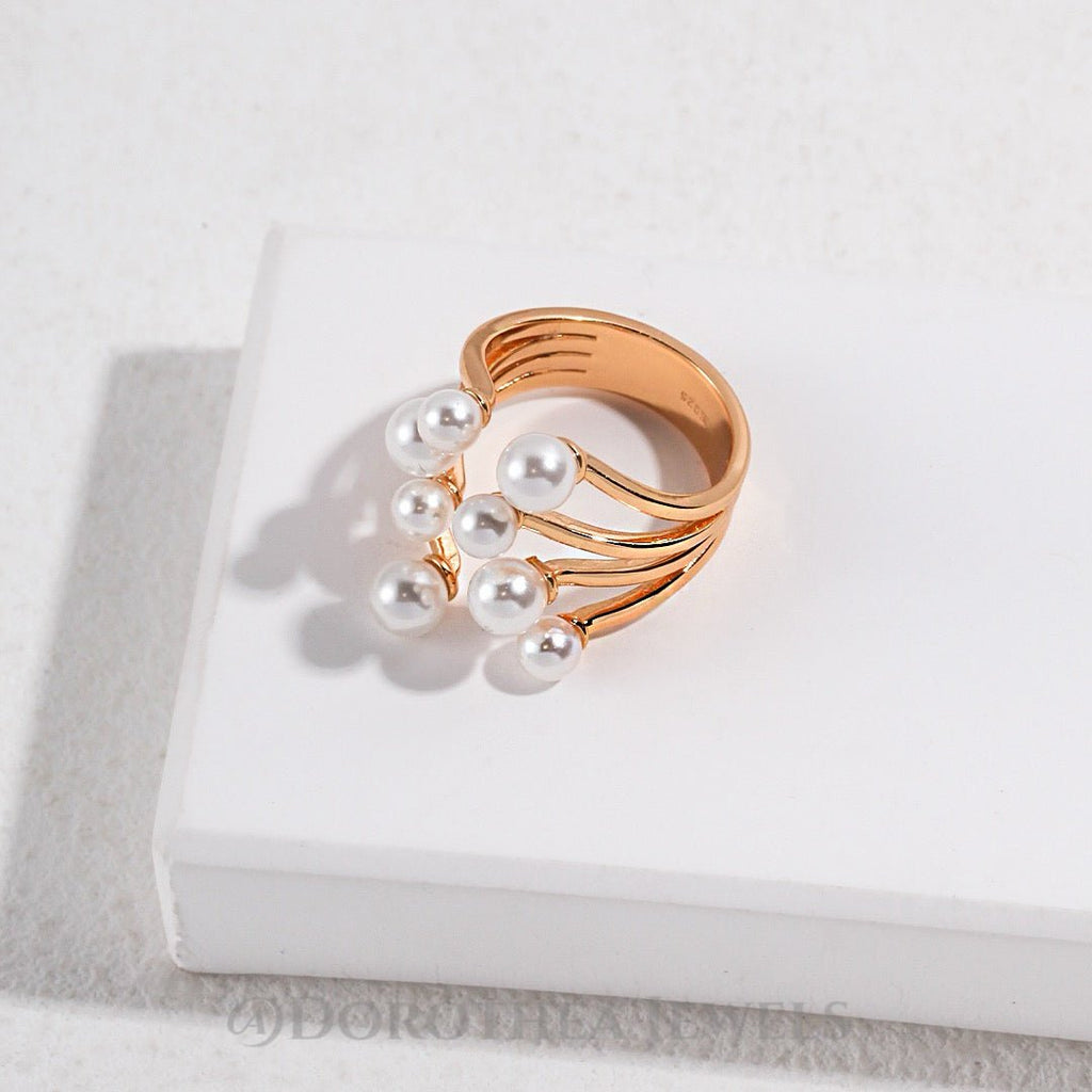 Sterling Silver Shell Pearl Flower Ring - DOROTHEA JEWELS