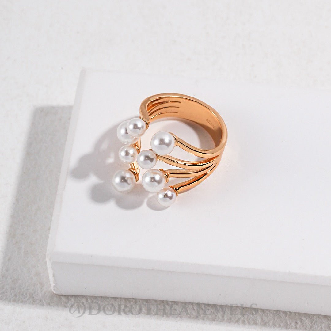 Sterling Silver Shell Pearl Flower Ring - DOROTHEA JEWELS