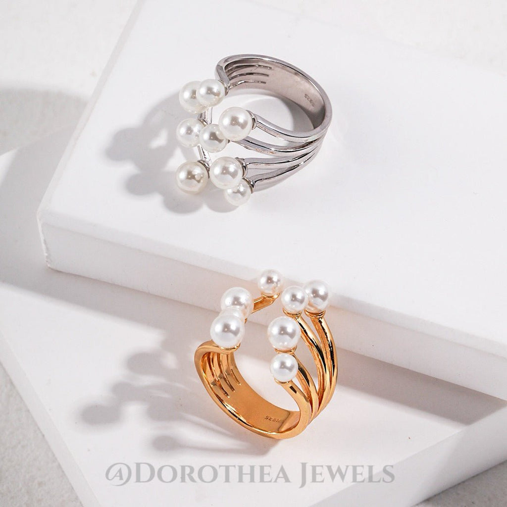 Sterling Silver Shell Pearl Flower Ring - DOROTHEA JEWELS