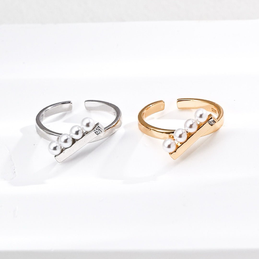 Minimalist T - Bar Pearl Statement Ring - DOROTHEA JEWELS