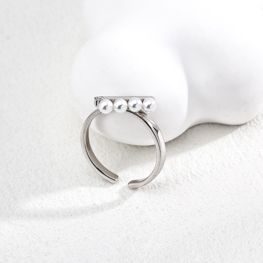 Minimalist T - Bar Pearl Statement Ring - DOROTHEA JEWELS