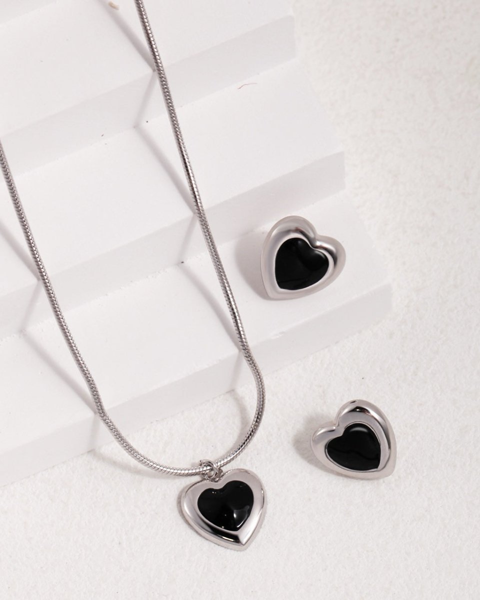"Midnight Heart" Black Onyx Jewelry Set | S925 Sterling Silver - DOROTHEA JEWELS