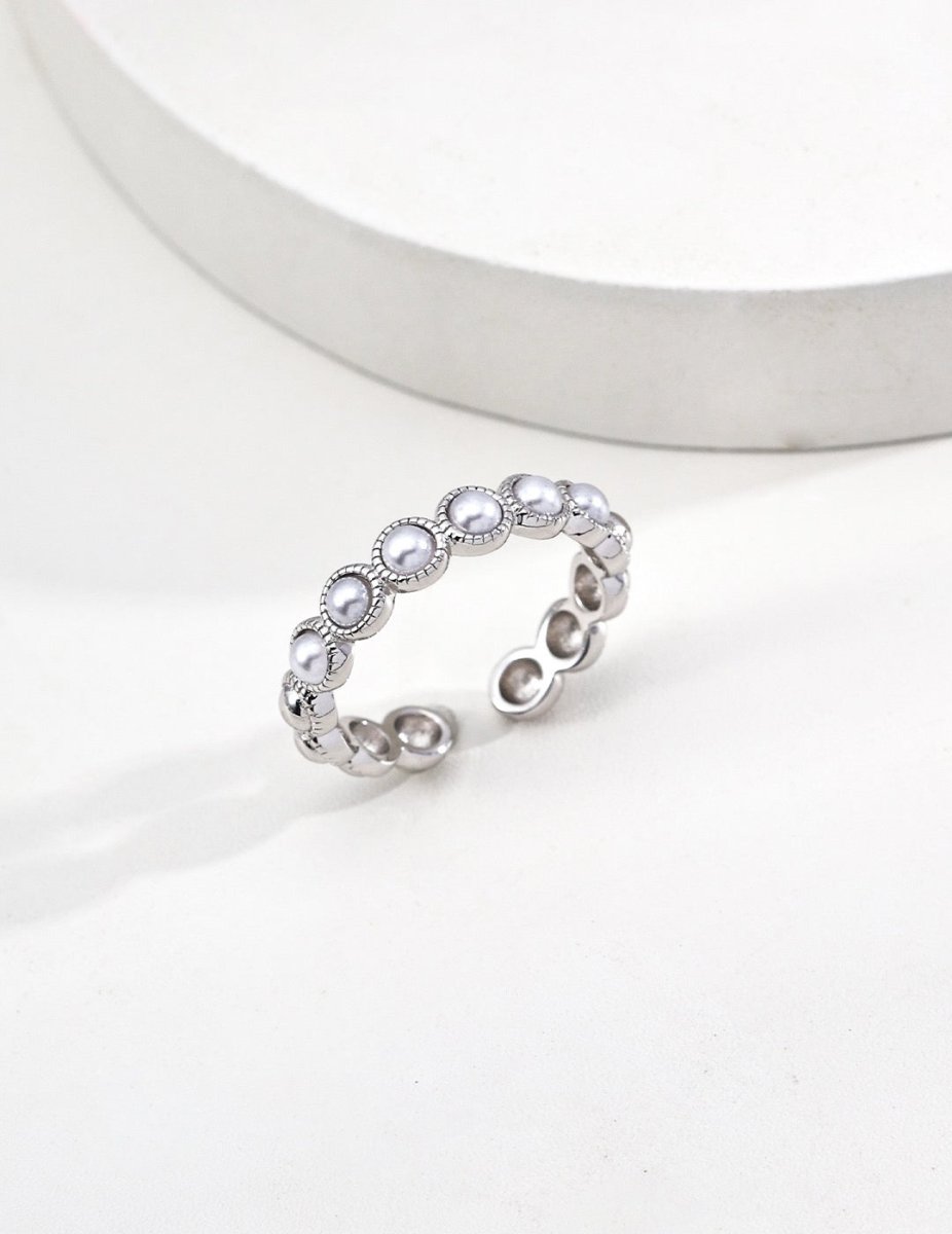 Adjustable S925 Silver Pearl Ring - DOROTHEA JEWELS