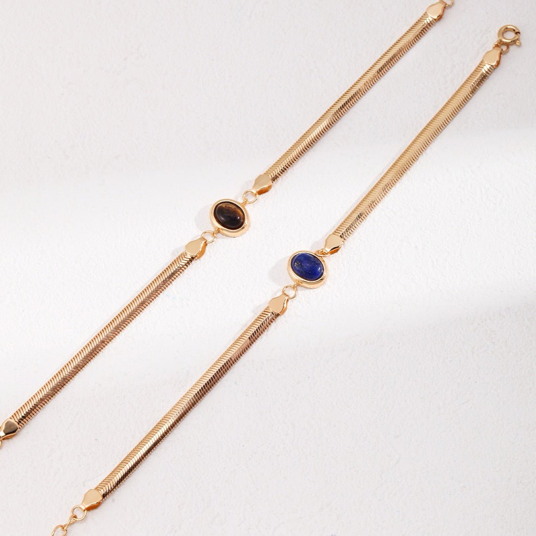 S925 Silver Tiger’s Eye & Lapis Lazuli Herringbone Bracelet - DOROTHEA JEWELS