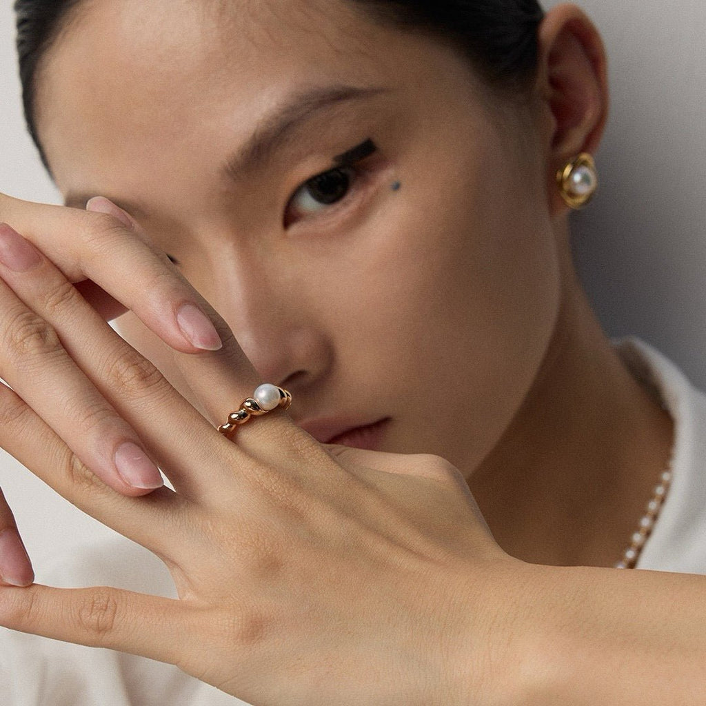 S925 Silver Pearl Twist Open Ring - DOROTHEA JEWELS