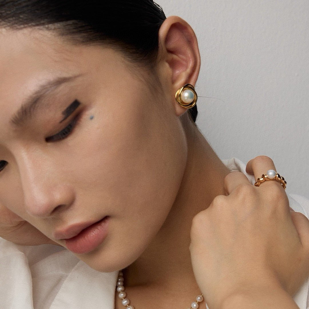 S925 Silver Pearl Twist Open Ring - DOROTHEA JEWELS