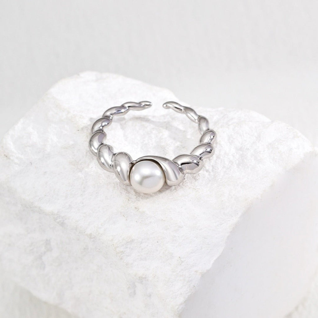 S925 Silver Pearl Twist Open Ring - DOROTHEA JEWELS