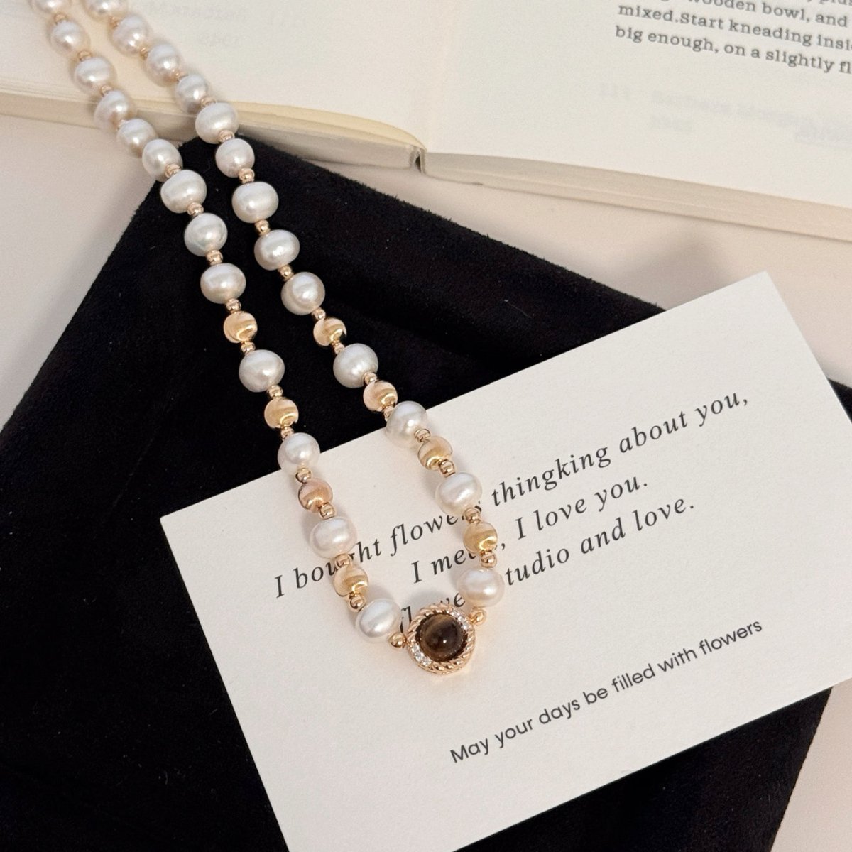 Natural Pearl & Tiger’s Eye S925 Silver Necklace - DOROTHEA JEWELS