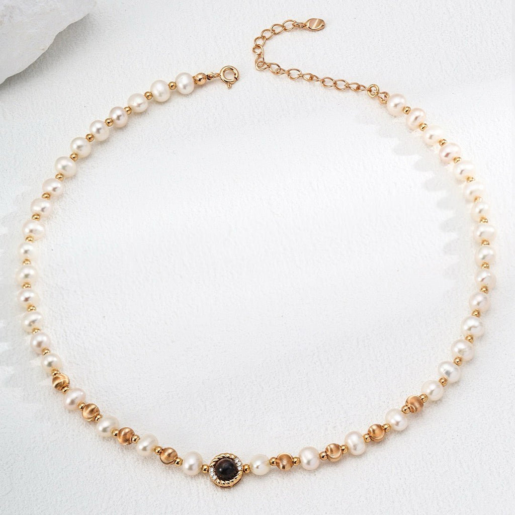 Natural Pearl & Tiger’s Eye S925 Silver Necklace - DOROTHEA JEWELS