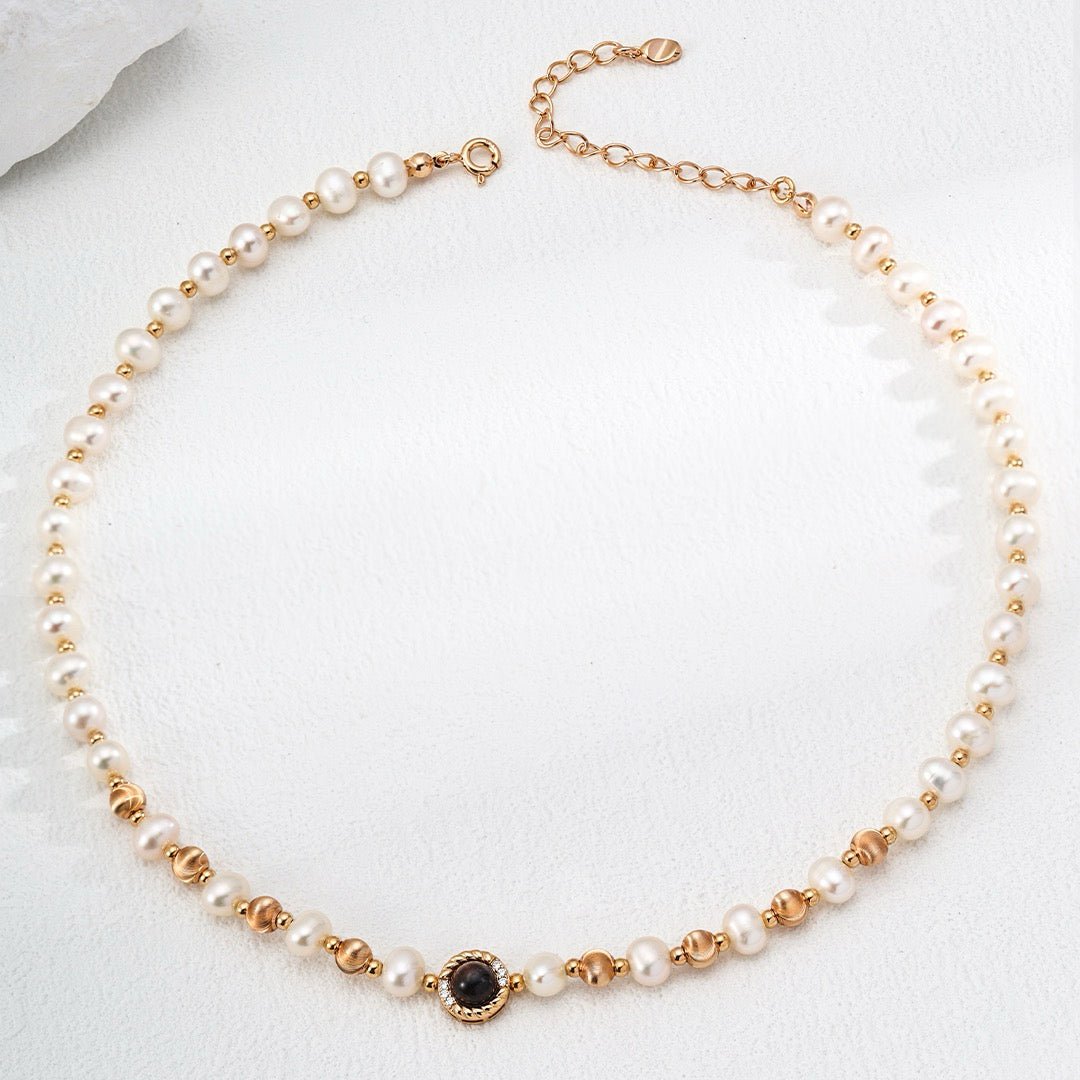 Natural Pearl & Tiger’s Eye S925 Silver Necklace - DOROTHEA JEWELS