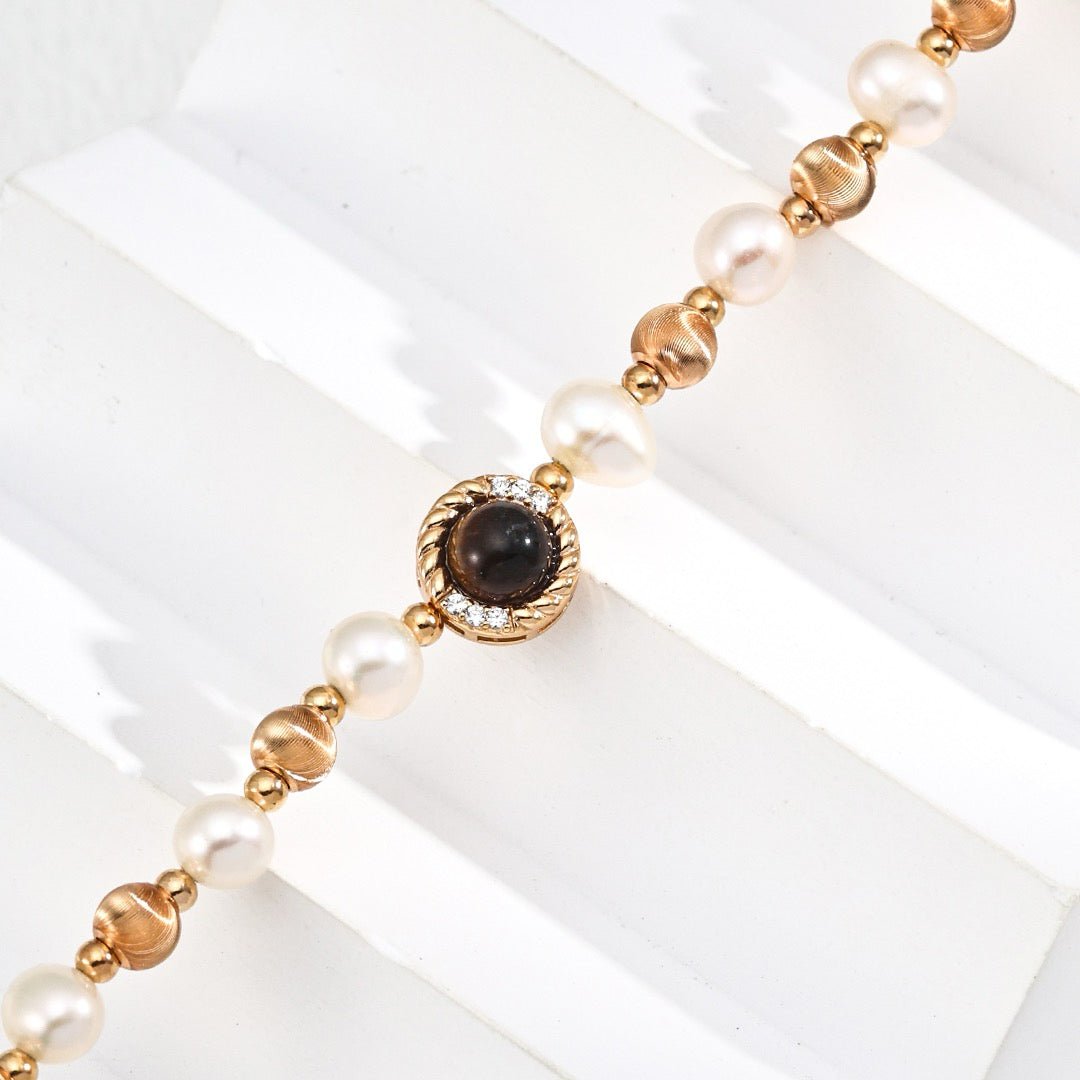 Natural Pearl & Tiger’s Eye S925 Silver Necklace - DOROTHEA JEWELS
