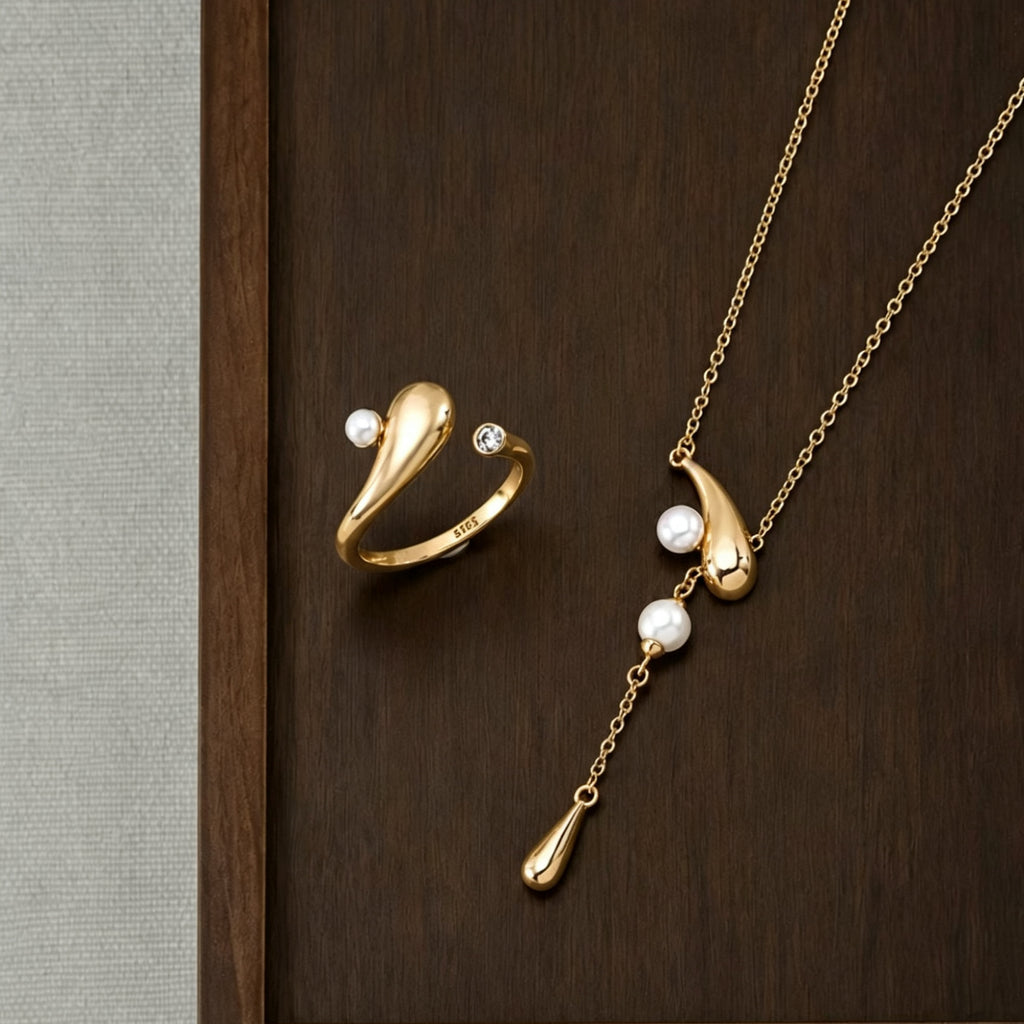 ［Dorothea］Shooting Star Wish Jewelry Set | Ring & Lariat Necklace