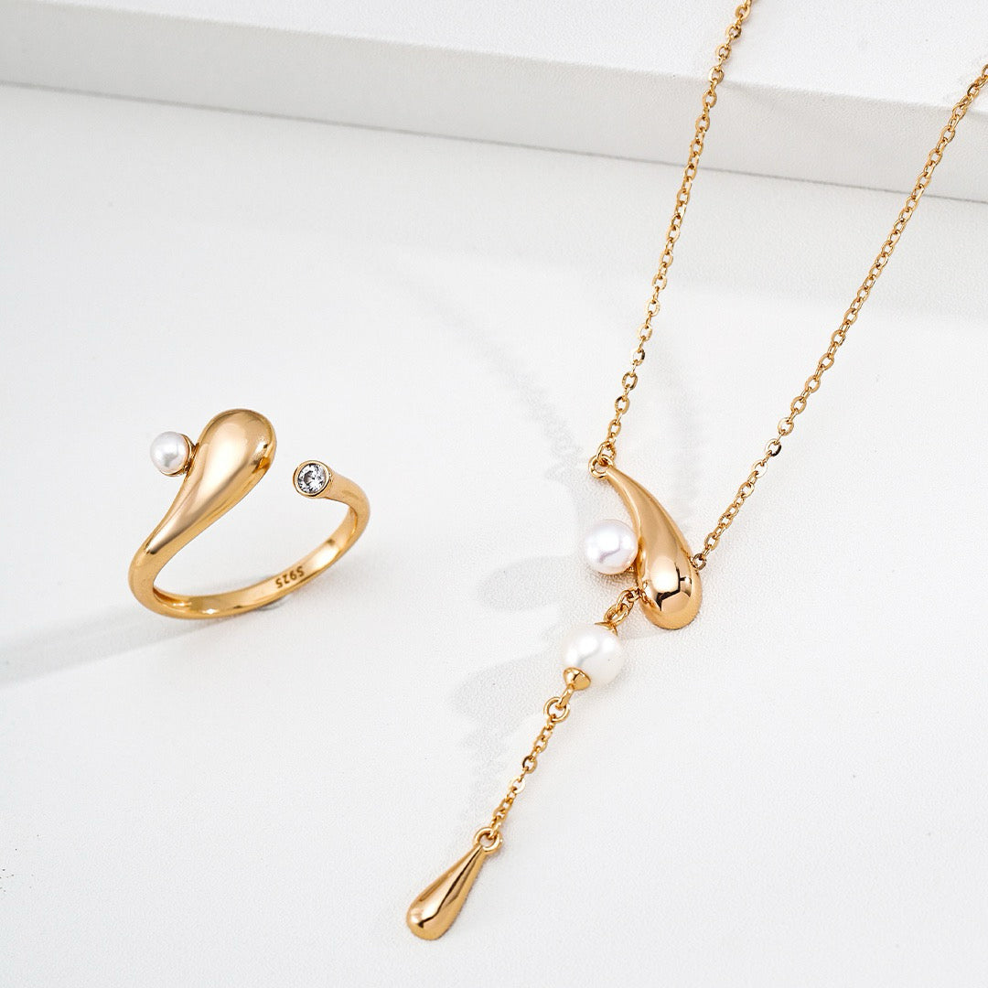 ［Dorothea］Shooting Star Wish Jewelry Set | Ring & Lariat Necklace