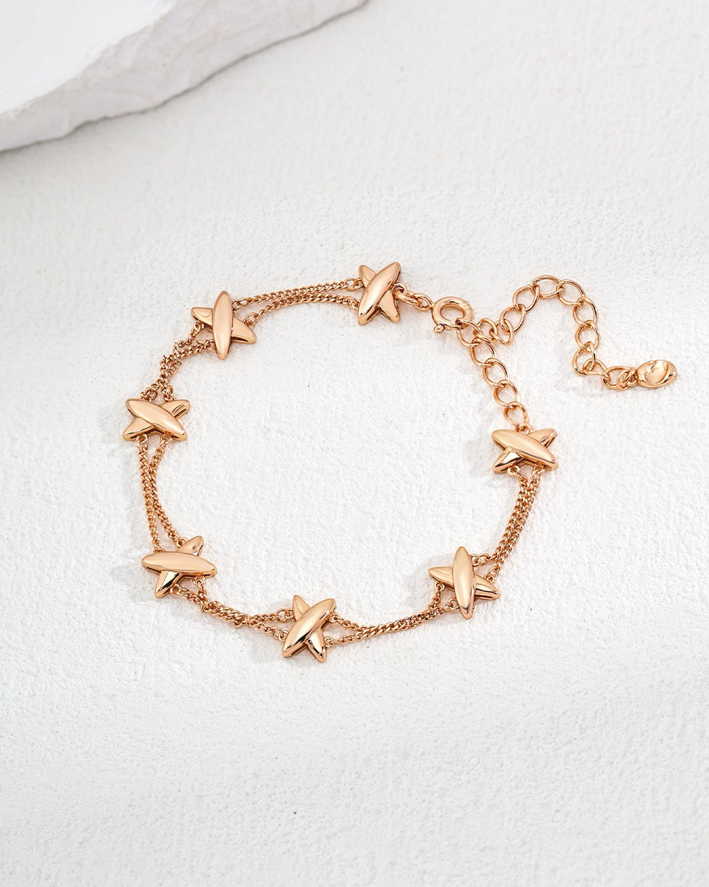 ［Dorothea Jewels］Polished Intersect Charm Double Chain Bracelet |18K Gold Plated Silver