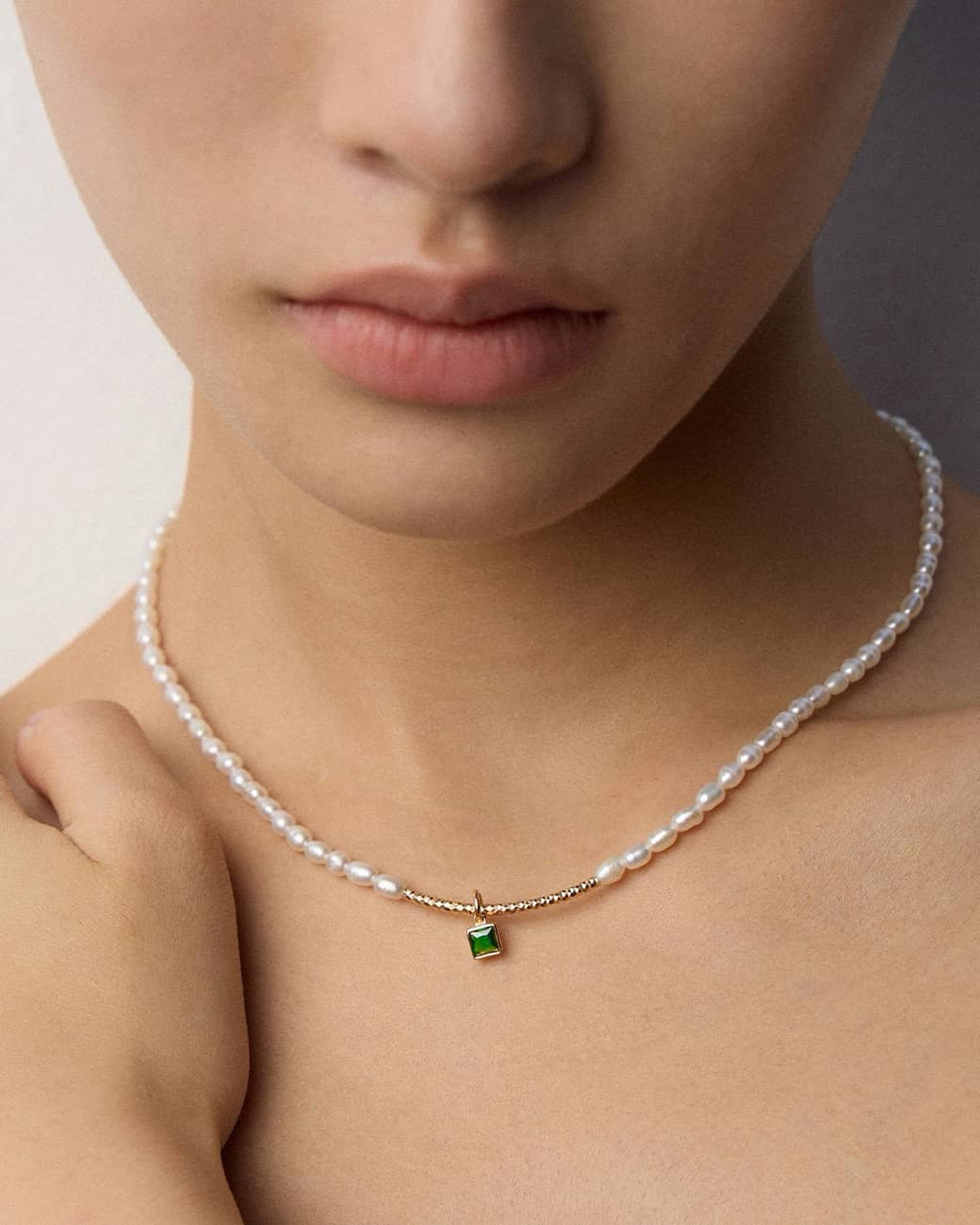 【Dorothea】 Pearl Dew Green Zircon Necklace & Bracelet Set