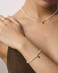 【Dorothea】 Pearl Dew Green Zircon Necklace & Bracelet Set