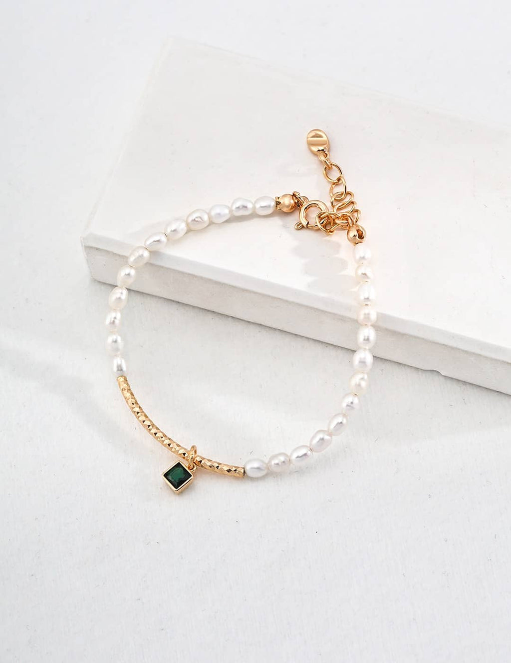 【Dorothea】 Pearl Dew Green Zircon Necklace & Bracelet Set