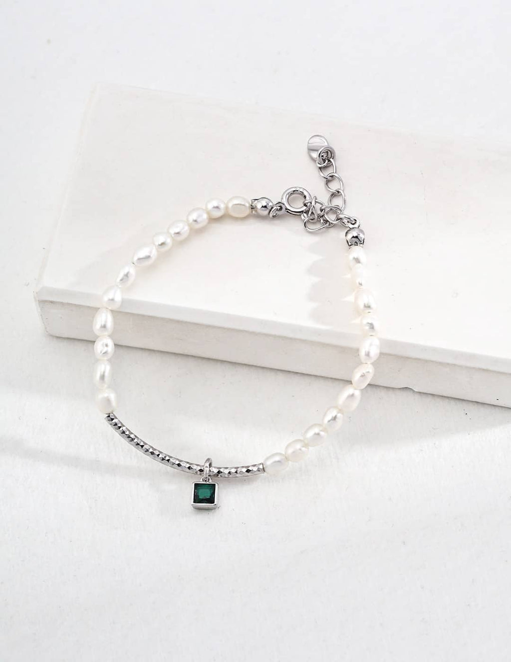 【Dorothea】 Pearl Dew Green Zircon Necklace & Bracelet Set