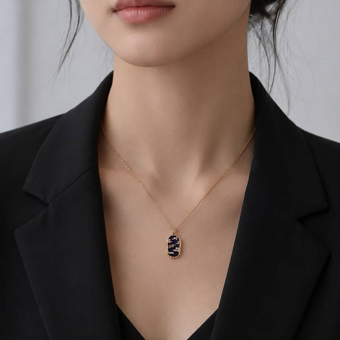 【Dorothea】Sky & Sea Lapis & Mother of Pearl Pendant Necklace Collection | 18K Gold Plated Silver
