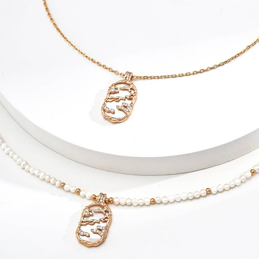 【Dorothea】Sky & Sea Lapis & Mother of Pearl Pendant Necklace Collection | 18K Gold Plated Silver