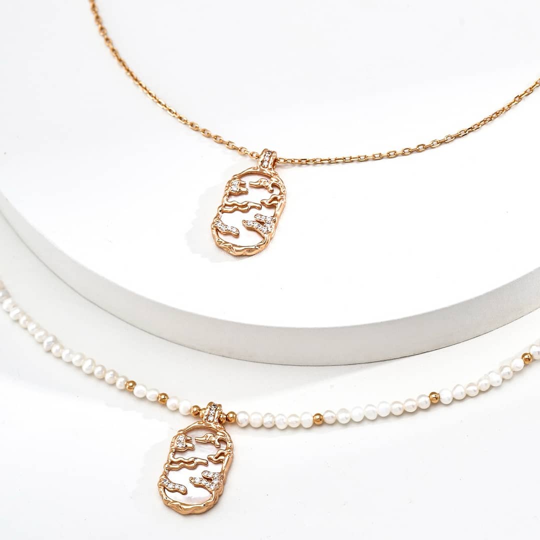 【Dorothea】Sky & Sea Lapis & Mother of Pearl Pendant Necklace Collection | 18K Gold Plated Silver