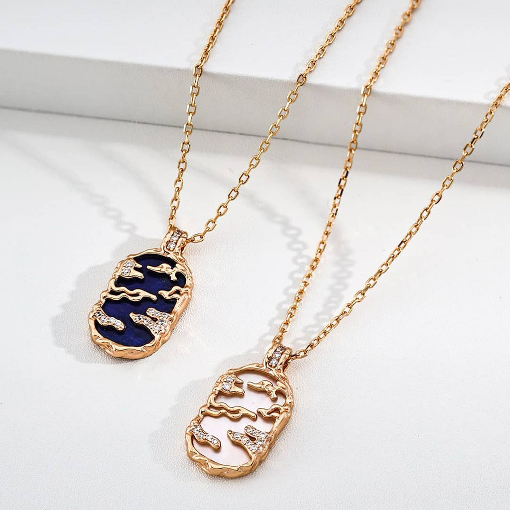 【Dorothea】Sky & Sea Lapis & Mother of Pearl Pendant Necklace Collection | 18K Gold Plated Silver