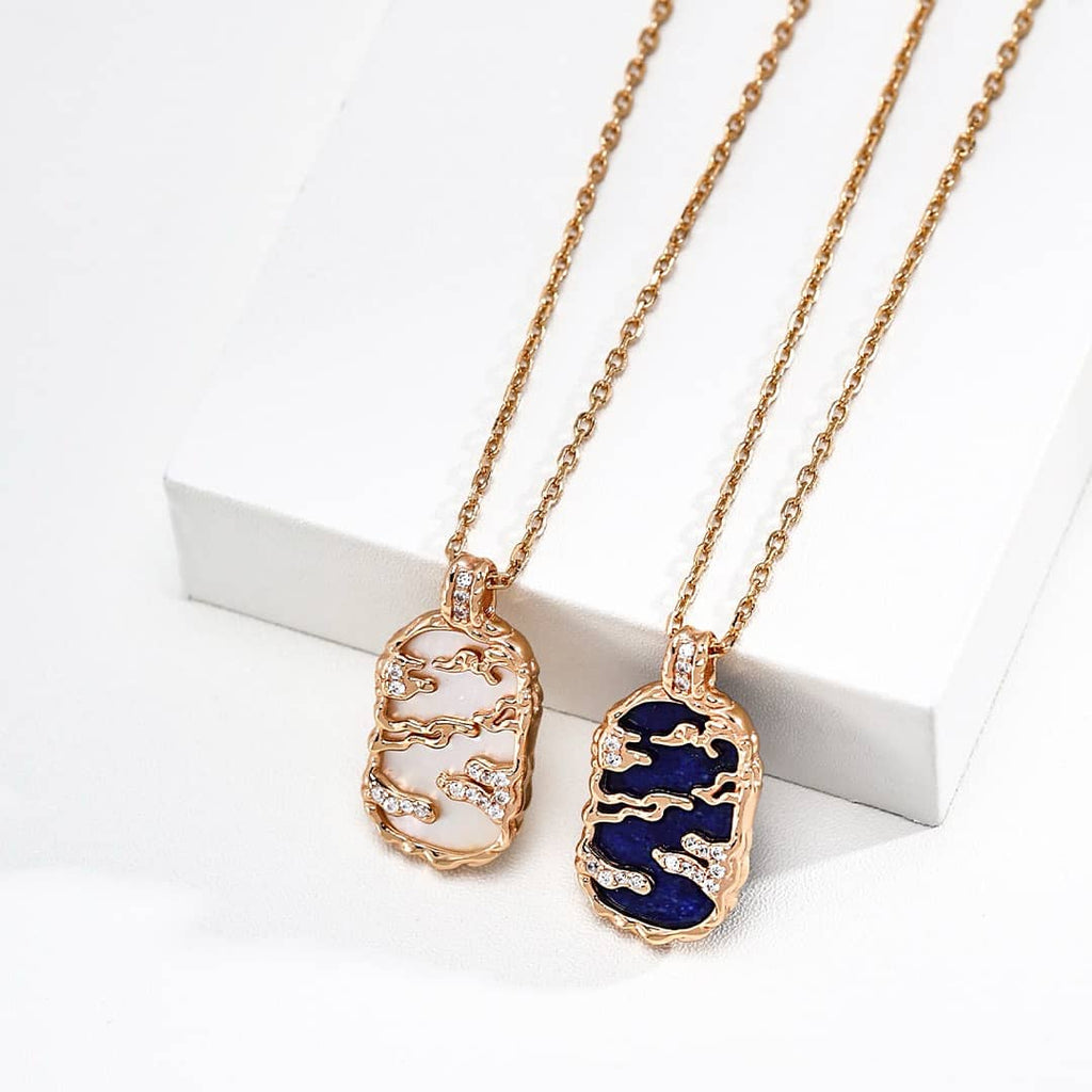 【Dorothea】Sky & Sea Lapis & Mother of Pearl Pendant Necklace Collection | 18K Gold Plated Silver
