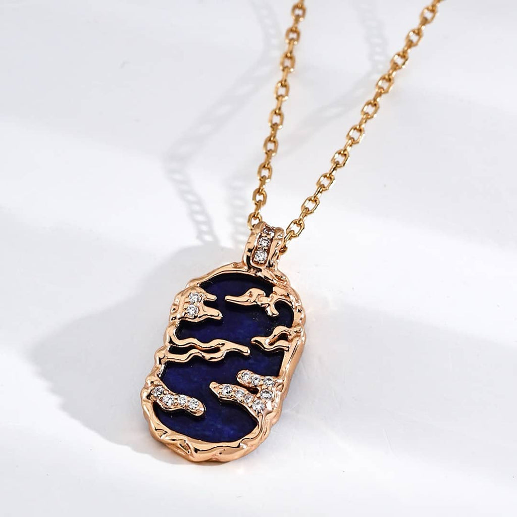 【Dorothea】Sky & Sea Lapis & Mother of Pearl Pendant Necklace Collection | 18K Gold Plated Silver