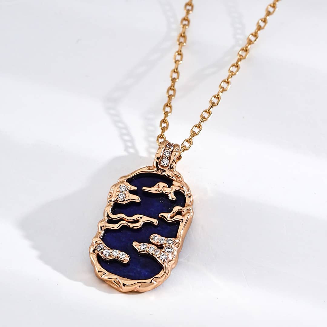 【Dorothea】Sky & Sea Lapis & Mother of Pearl Pendant Necklace Collection | 18K Gold Plated Silver