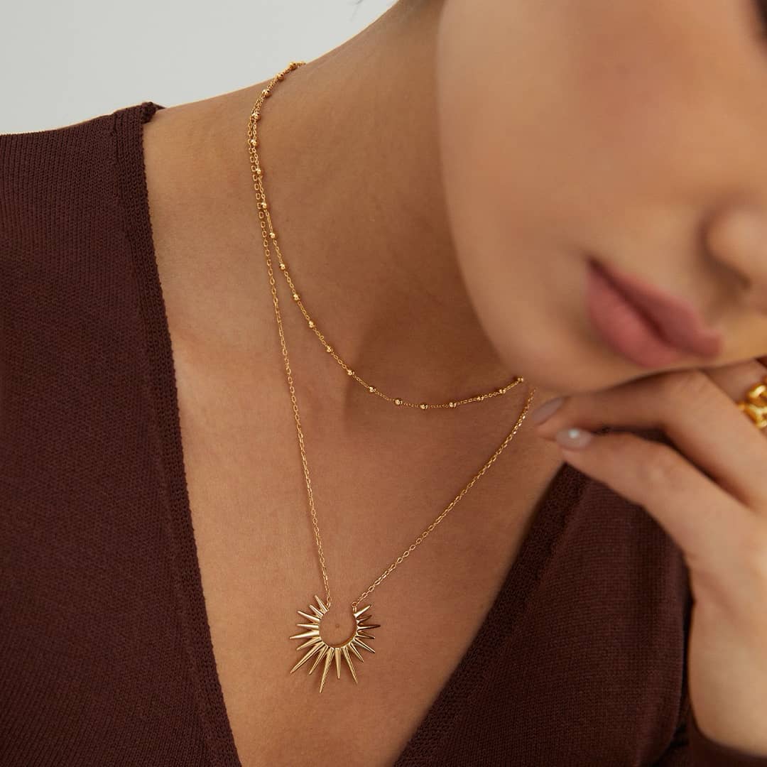 【Dorothea】Sunburst Open Pendant Necklace | 18K Gold Plated S925 Silver