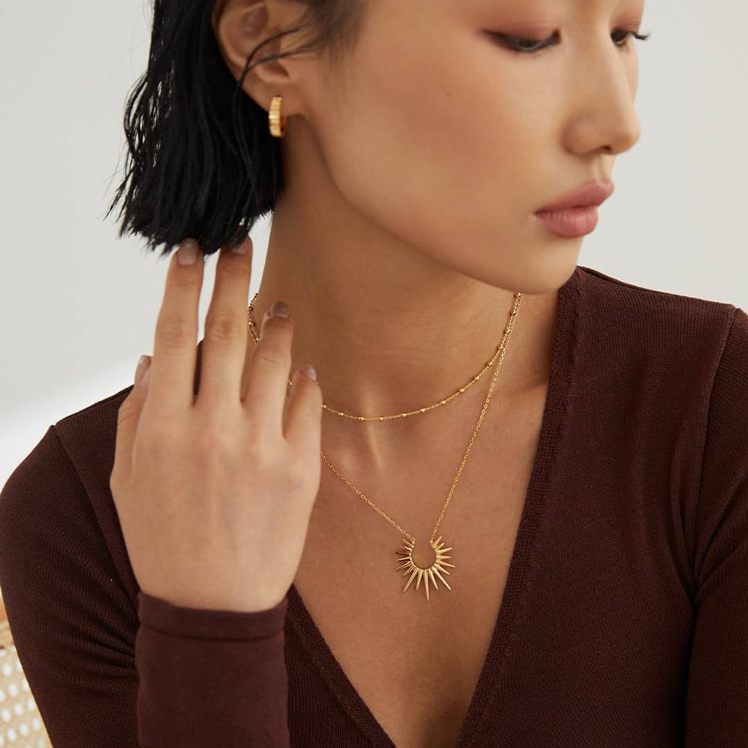 【Dorothea】Sunburst Open Pendant Necklace | 18K Gold Plated S925 Silver