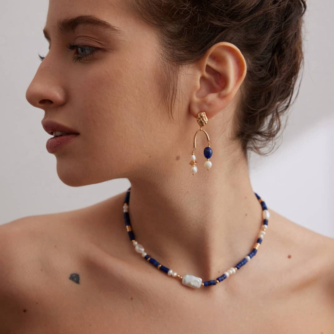 【Dorothea】Lapis Lazuli & Baroque Pearl Jewelry Set | 18K Gold Plated S925 Silver
