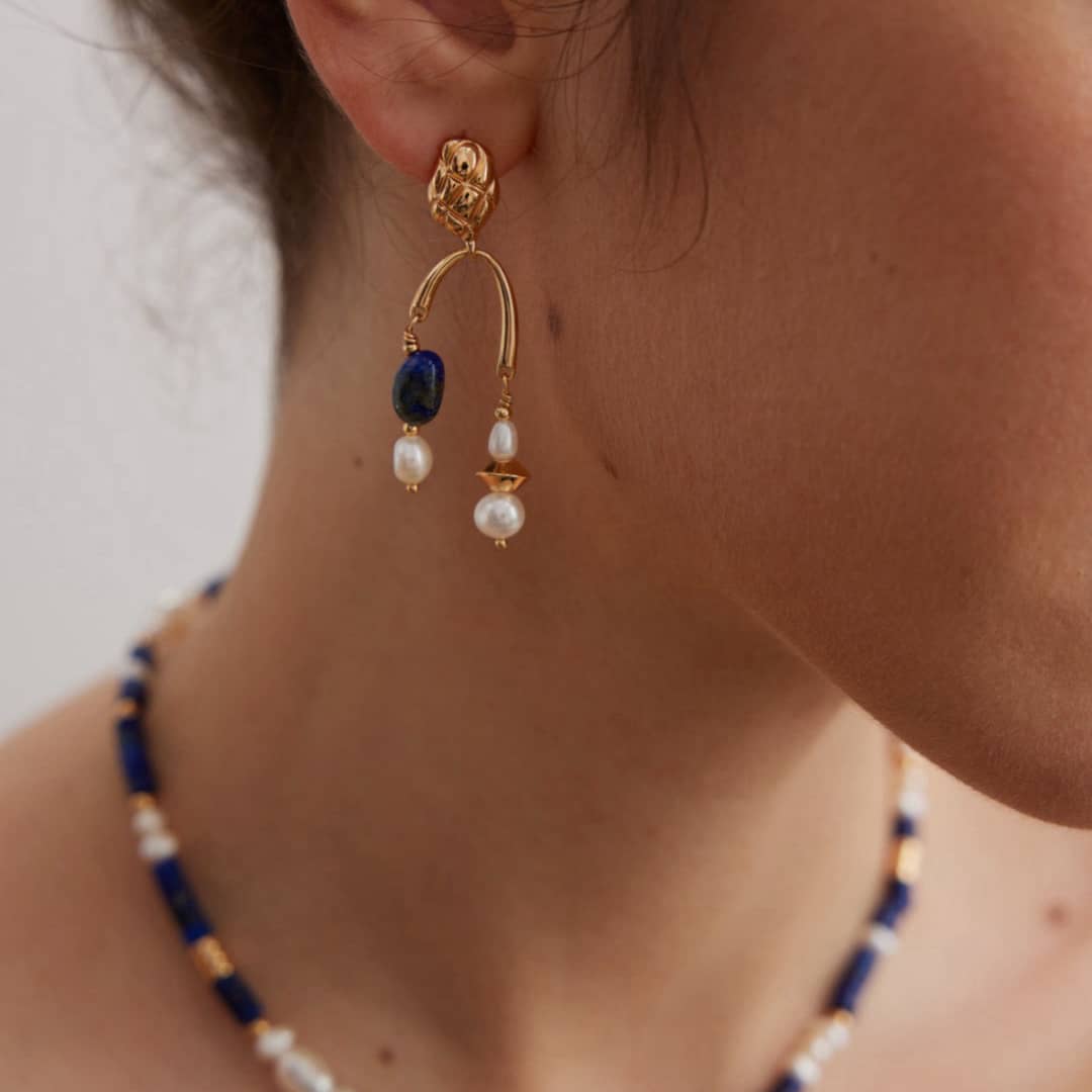 【Dorothea】Lapis Lazuli & Baroque Pearl Jewelry Set | 18K Gold Plated S925 Silver