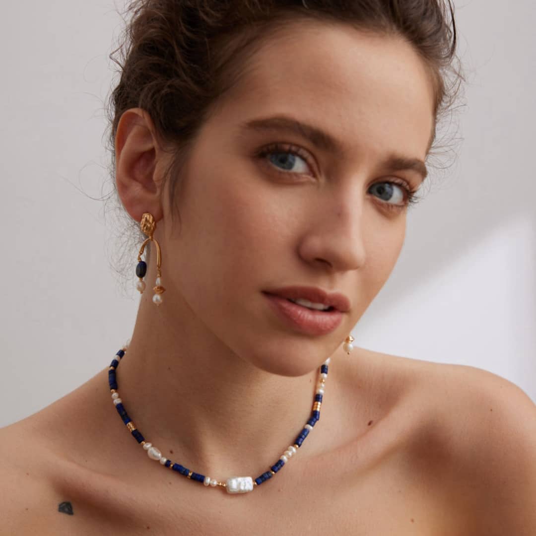 【Dorothea】Lapis Lazuli & Baroque Pearl Jewelry Set | 18K Gold Plated S925 Silver
