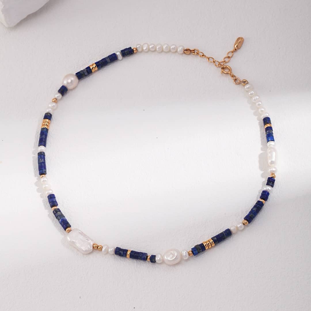 【Dorothea】Lapis Lazuli & Baroque Pearl Jewelry Set | 18K Gold Plated S925 Silver
