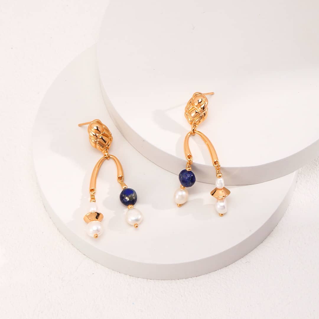 【Dorothea】Lapis Lazuli & Baroque Pearl Jewelry Set | 18K Gold Plated S925 Silver