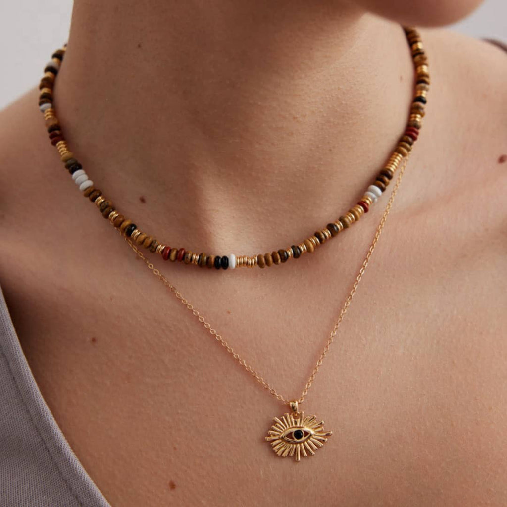[Dorothea Jewels] Boho Evil Eye Layered Beaded Necklace Set