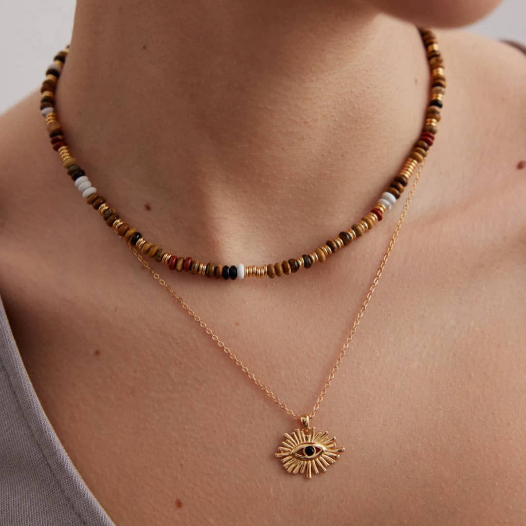[Dorothea Jewels] Boho Evil Eye Layered Beaded Necklace Set