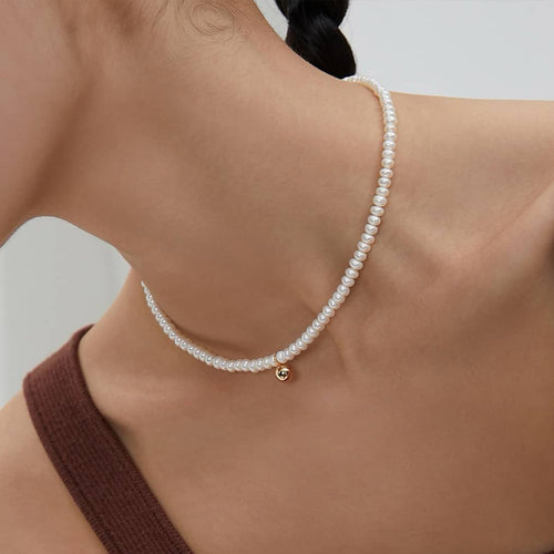 [Dorothea Jewels] Natural Pearl Choker with Gold Ball Pendant