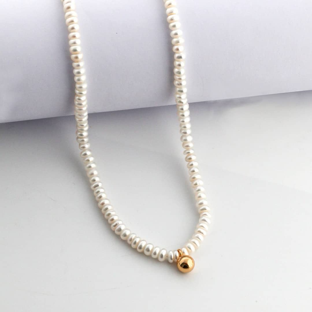 [Dorothea Jewels] Natural Pearl Choker with Gold Ball Pendant
