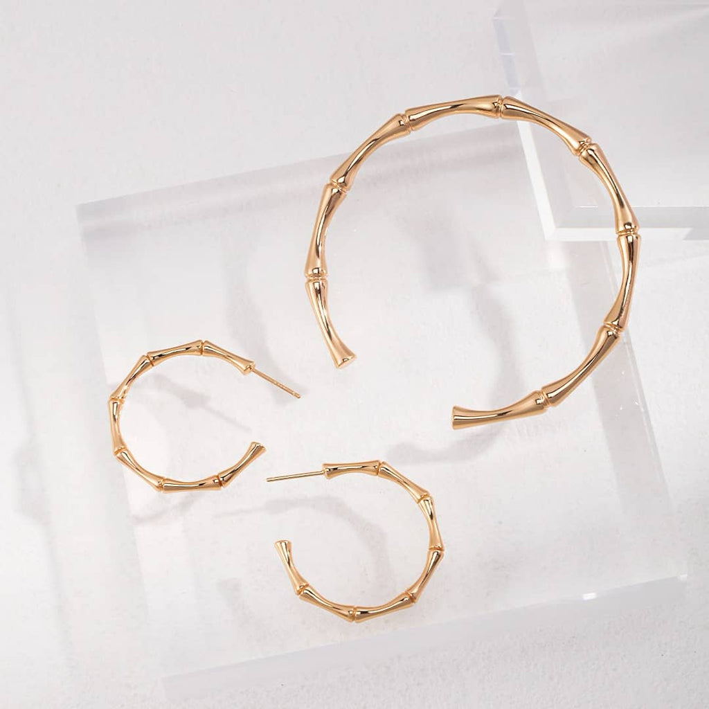 ［Dorothea Jewels］Bamboo Joint C Hoop Earrings & Adjustable Bangle Set