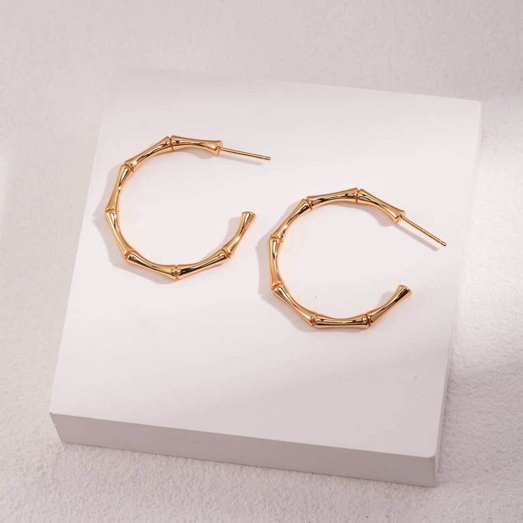 ［Dorothea Jewels］Bamboo Joint C Hoop Earrings & Adjustable Bangle Set