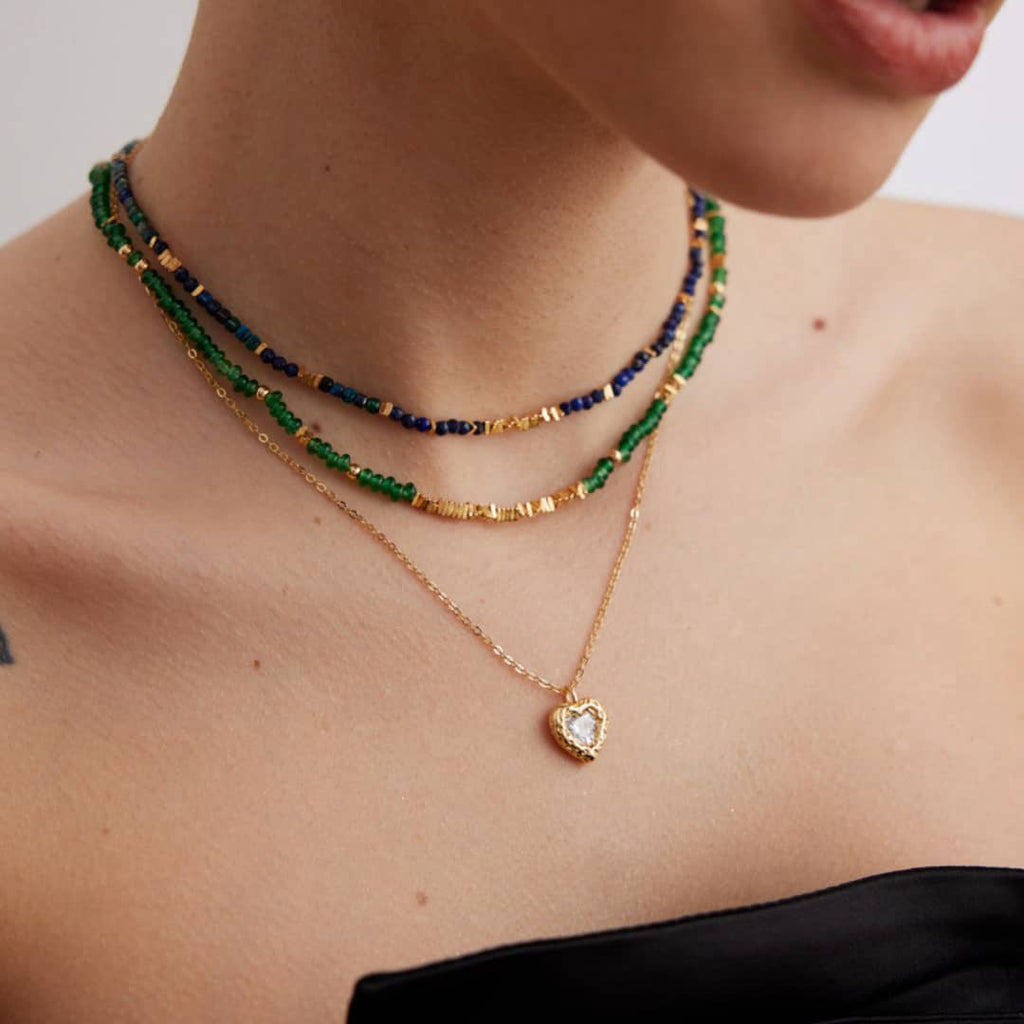 ［Dorothea Jewels］Triple Layer Bead & Heart Pendant Necklace Set