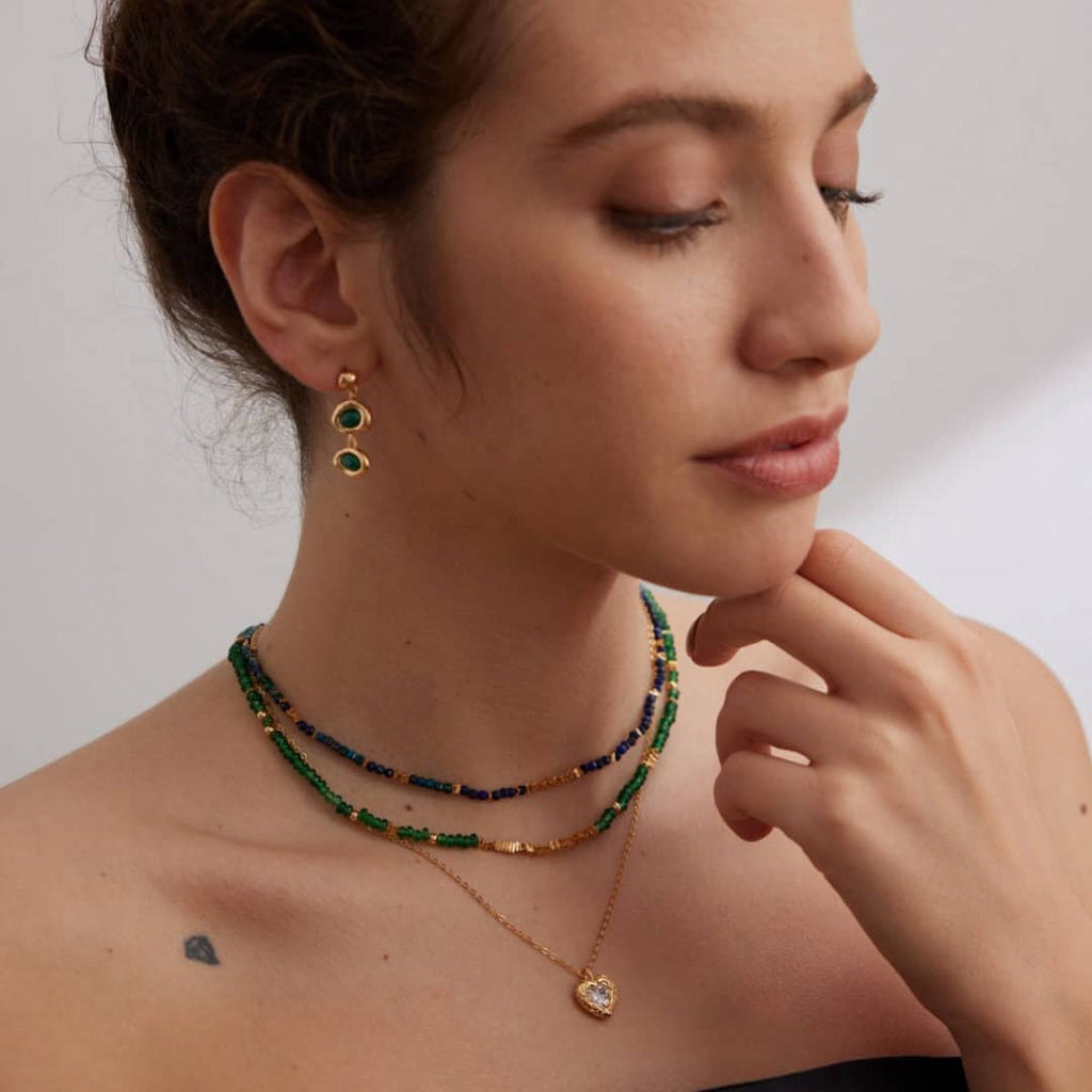 ［Dorothea Jewels］Triple Layer Bead & Heart Pendant Necklace Set