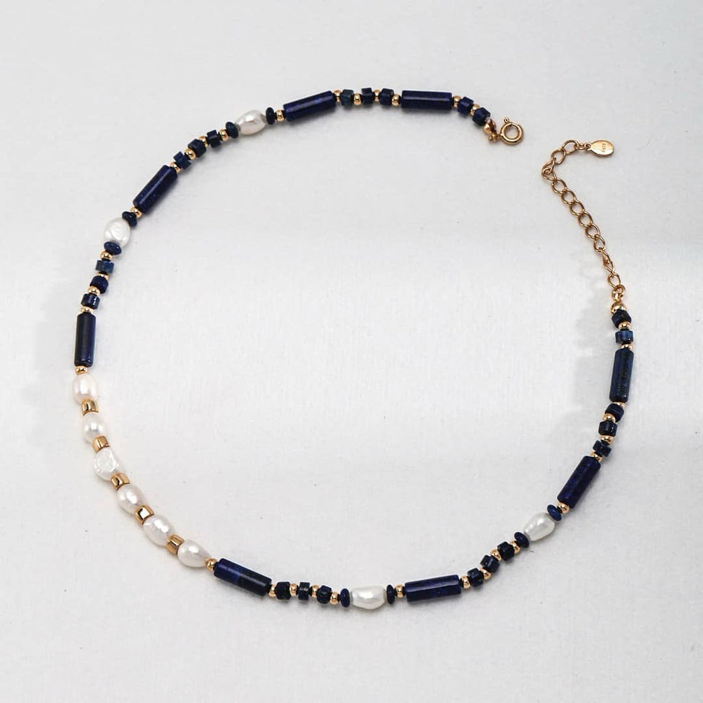 ［Dorothea Jewels］Lapis Lazuli & Natural Pearl Necklace + Open Pendant Set
