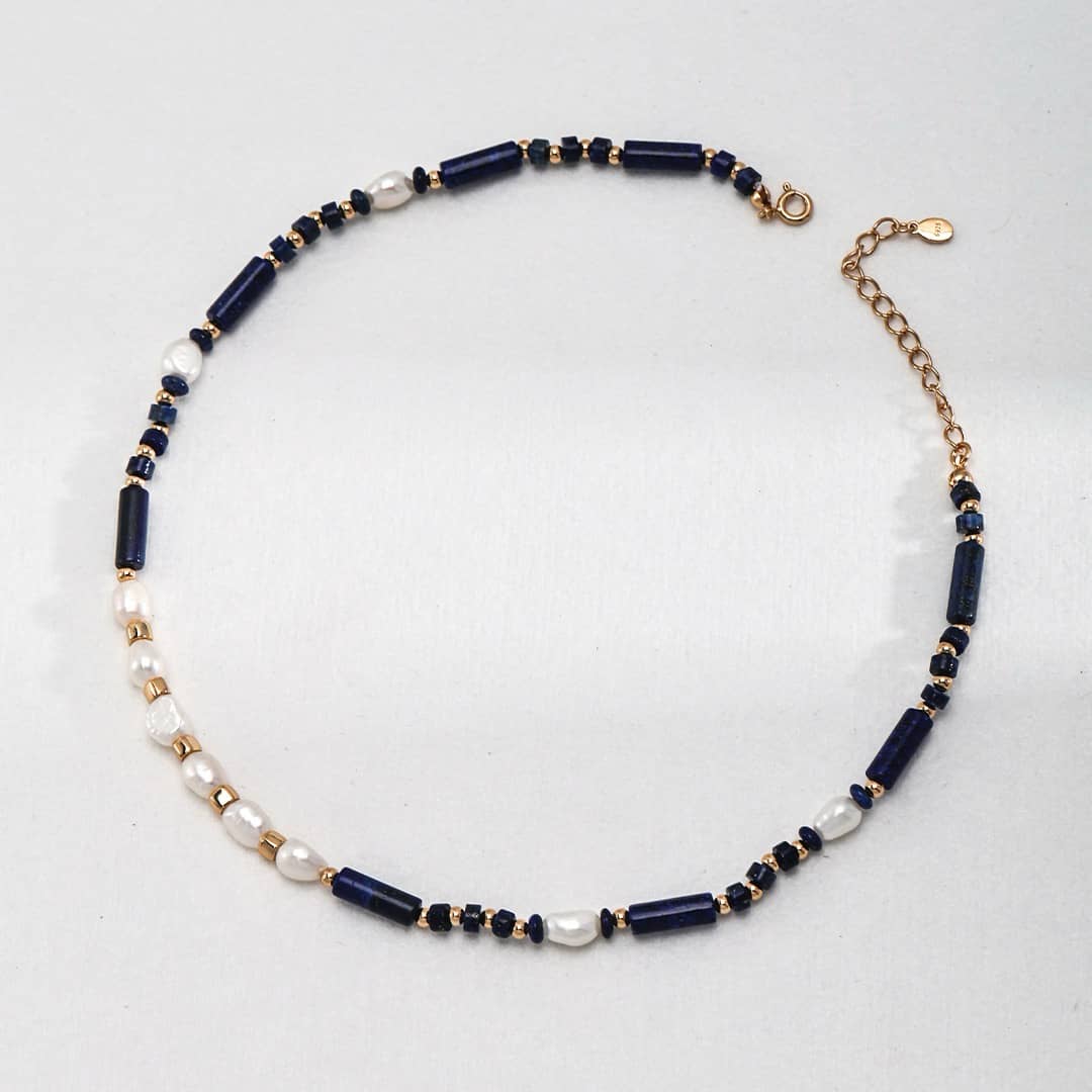 ［Dorothea Jewels］Lapis Lazuli & Natural Pearl Necklace + Open Pendant Set