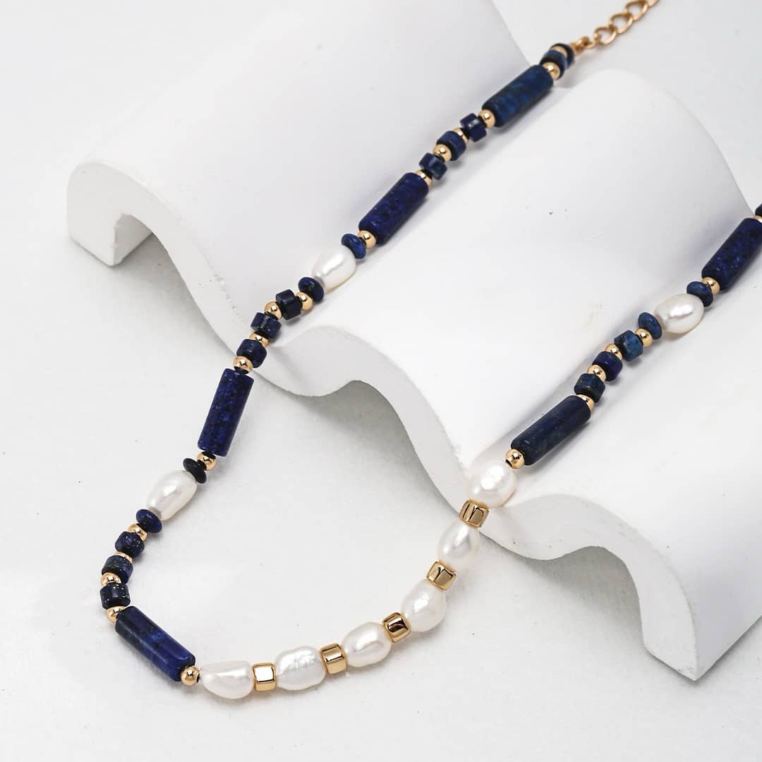 ［Dorothea Jewels］Lapis Lazuli & Natural Pearl Necklace + Open Pendant Set
