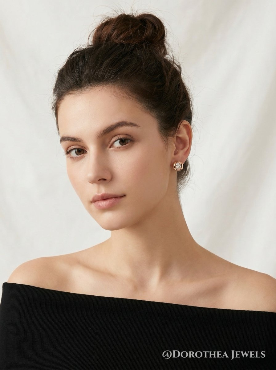 Gilded Bud Zircon Earrings - DOROTHEA JEWELS