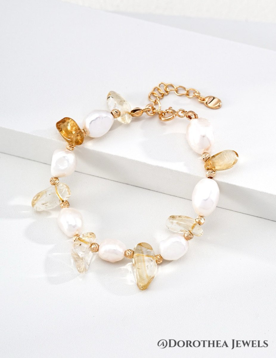 Natural Pearl & Crystal Bracelet - DOROTHEA JEWELS